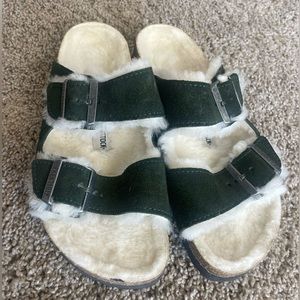 Birkenstock Arizona Shearling Sandal Suede Leather Green